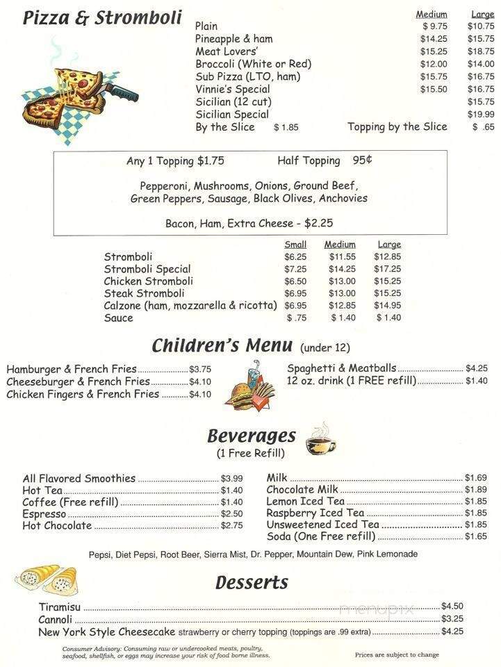 Vinnie's Pizza - Middleburg, PA menu_pic
