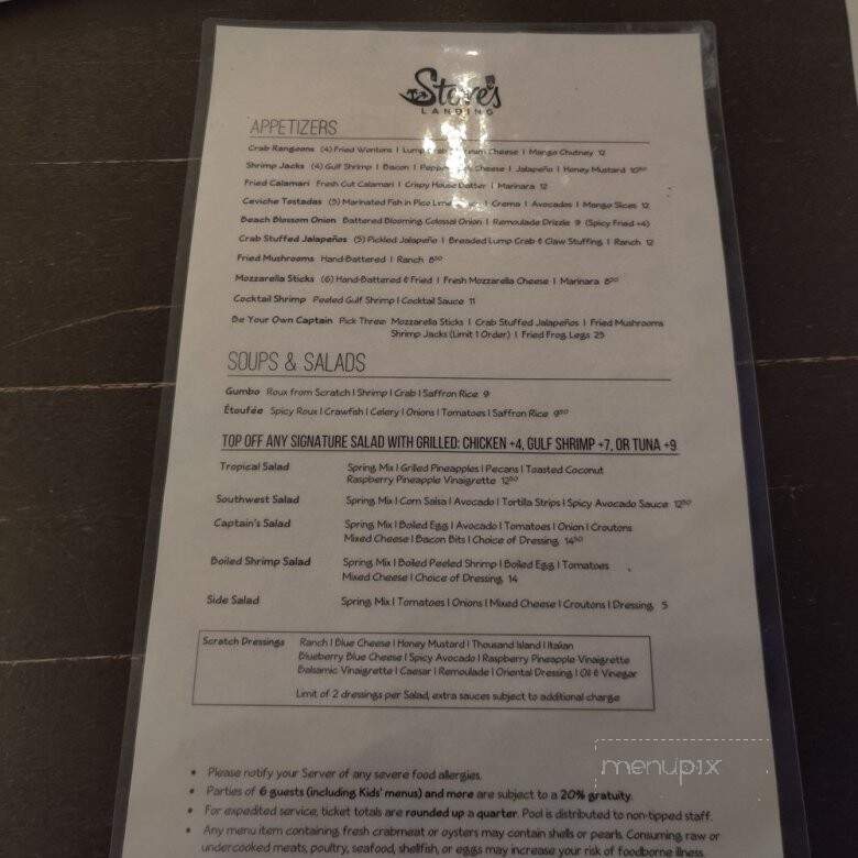 Steve's Landing - Crystal Beach, TX menu_pic