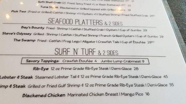 Steve's Landing - Crystal Beach, TX menu_pic