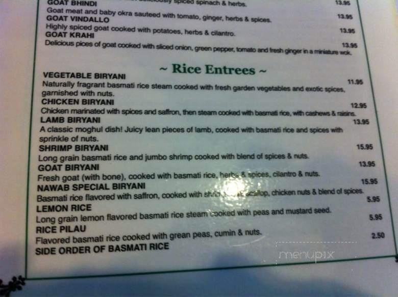 Nawab Indian Cuisine - Huntington, WV menu_pic