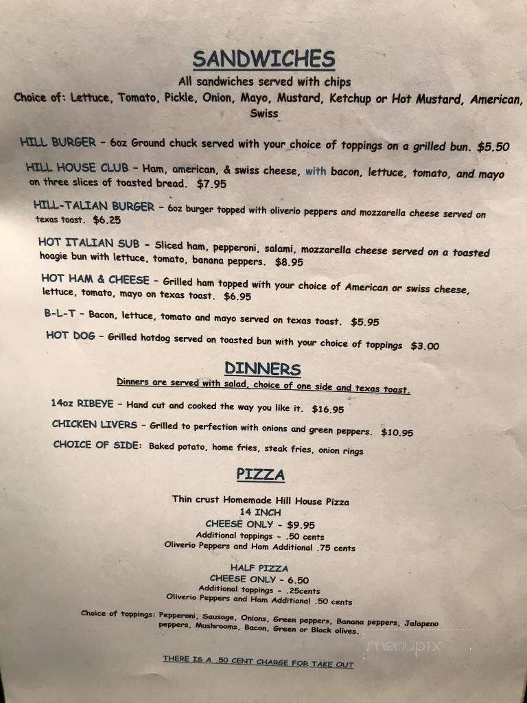 Hill House Pizza Pub - Parkersburg, WV menu_pic