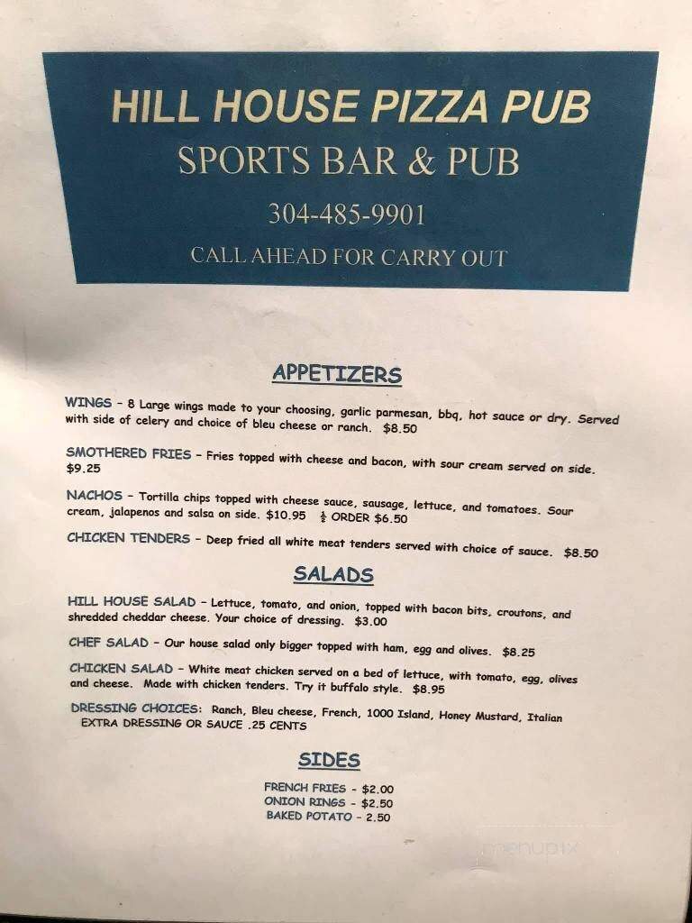 Hill House Pizza Pub - Parkersburg, WV menu_pic