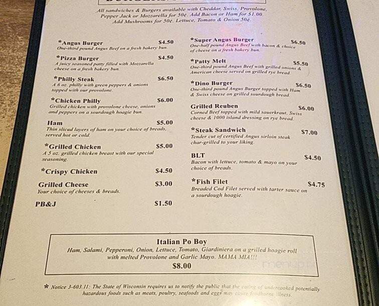 Dino's - Dodgeville, WI menu_pic