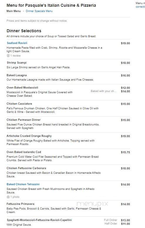 Pasquale's Italian Cuisine - Wisconsin Rapids, WI menu_pic