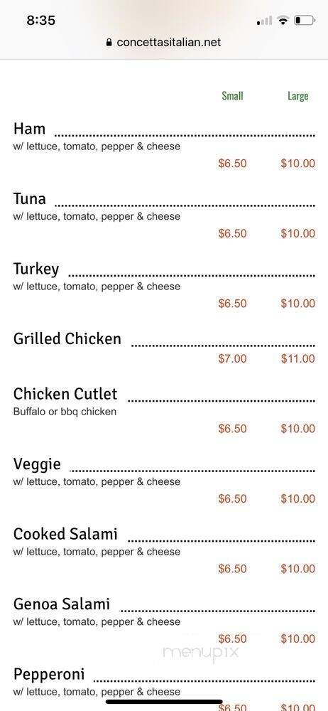 Concetta's Italian Restaurant - Bloomfield, CT menu_pic