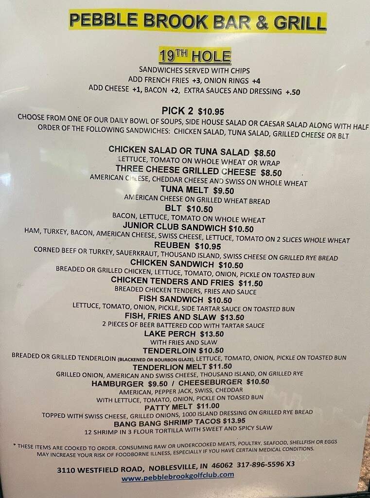 Pebble Brook Grill - Noblesville, IN menu_pic