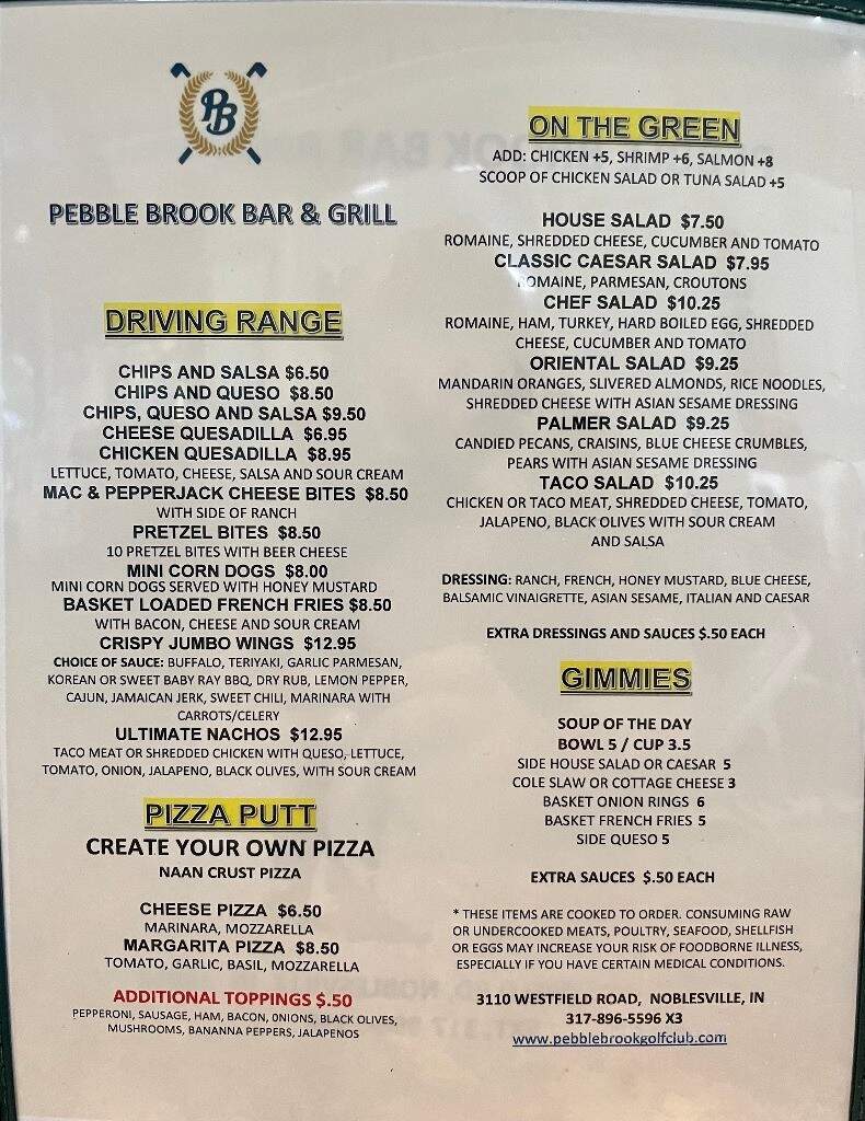Pebble Brook Grill - Noblesville, IN menu_pic