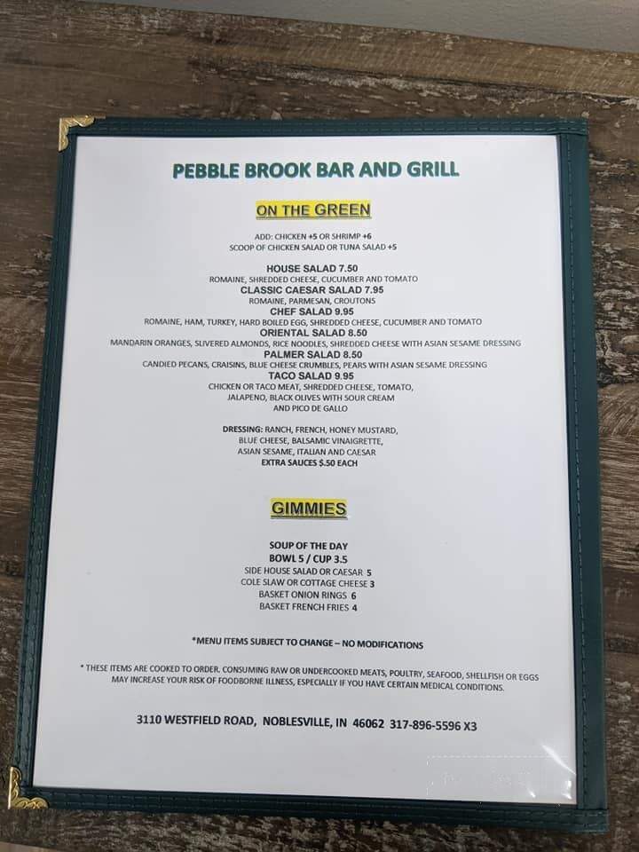 Pebble Brook Grill - Noblesville, IN menu_pic