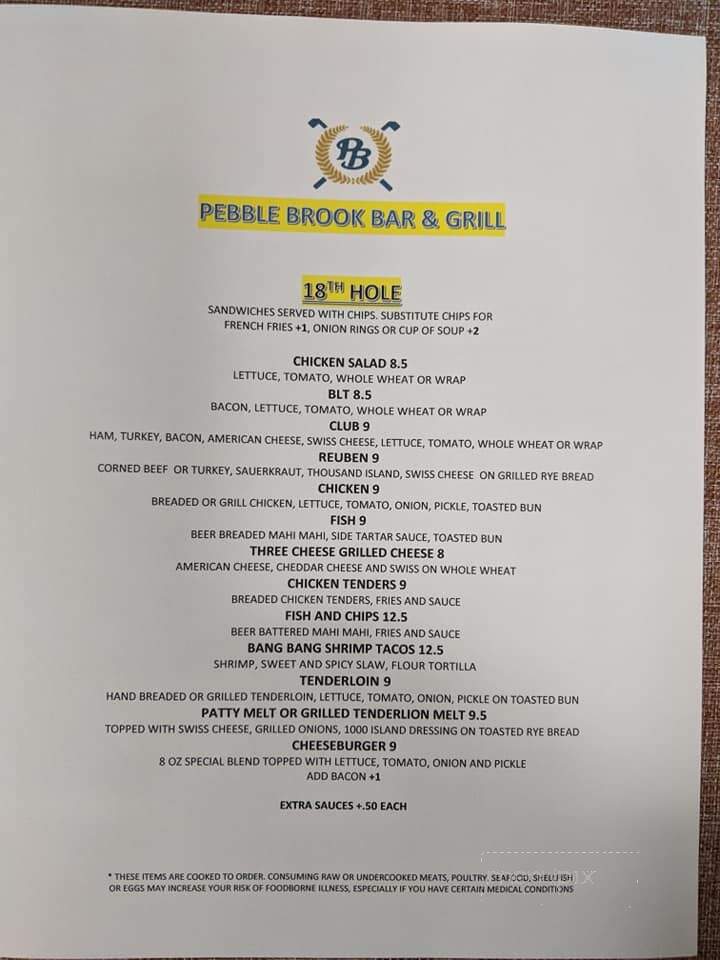 Pebble Brook Grill - Noblesville, IN menu_pic