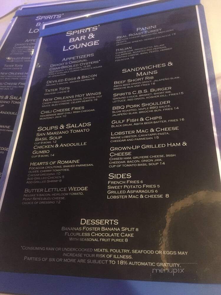 Spirits' Bar & Lounge - New Orleans, LA menu_pic