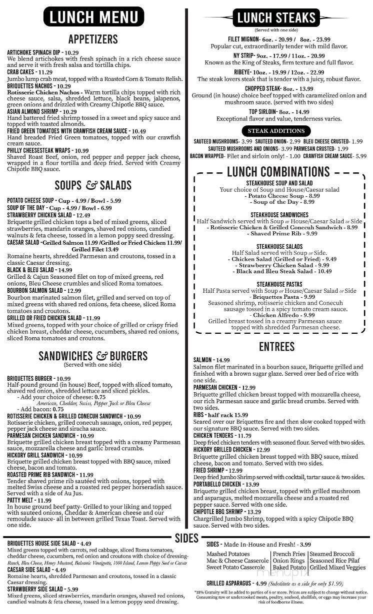 Briquettes Steakhouse - Mobile, AL menu_pic