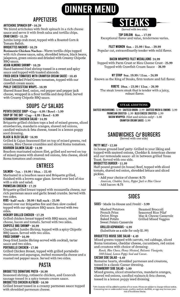 Briquettes Steakhouse - Mobile, AL menu_pic