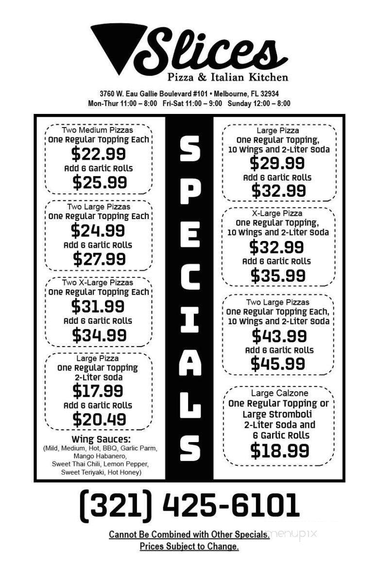 Slices Pizza - Melbourne, FL menu_pic