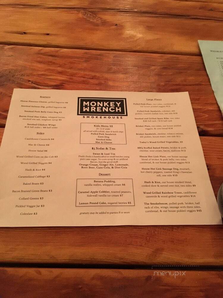 Monkey Wrench Smokehouse - Travelers Rest, SC menu_pic