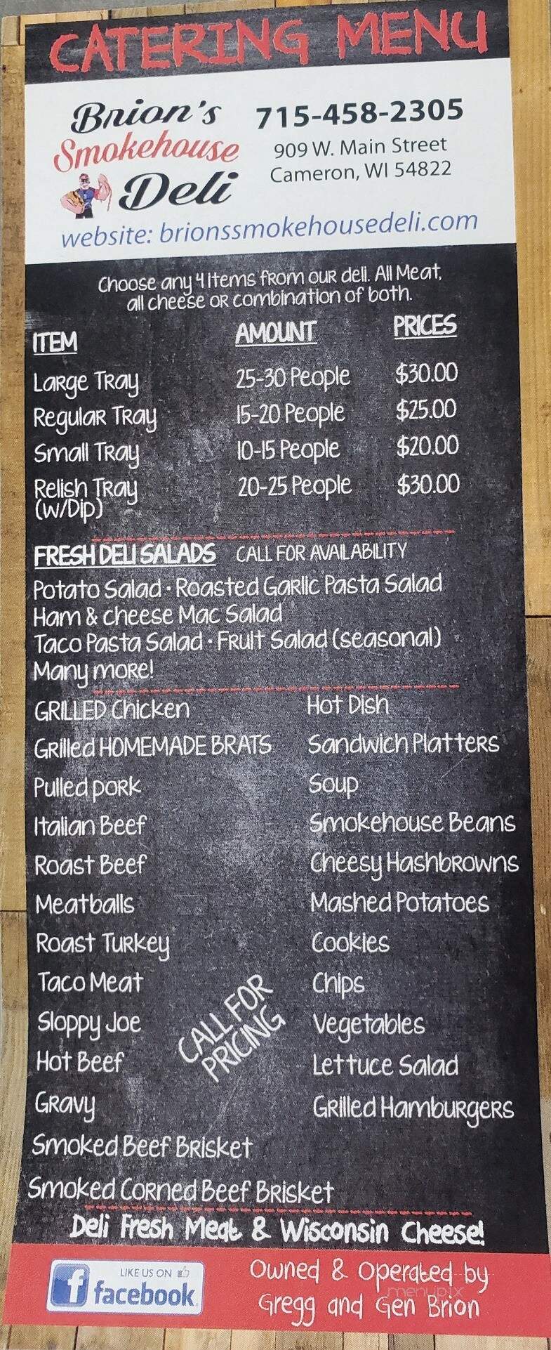 Brions Smokehouse Deli - Cameron, WI menu_pic