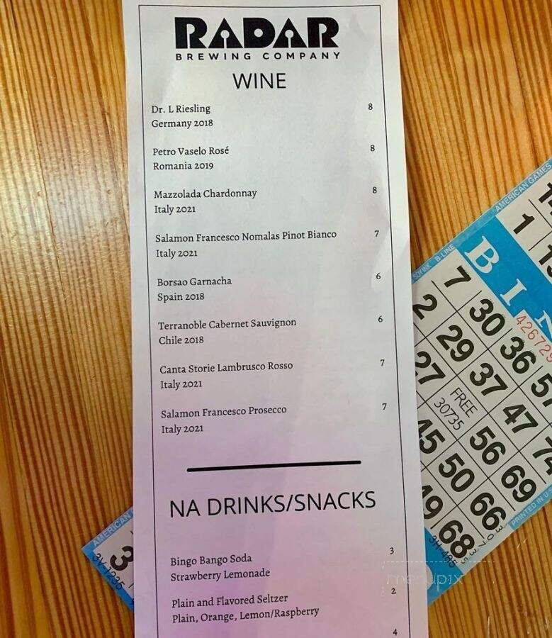 Radar Brewing Company - Winston-Salem, NC menu_pic