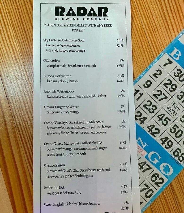 Radar Brewing Company - Winston-Salem, NC menu_pic