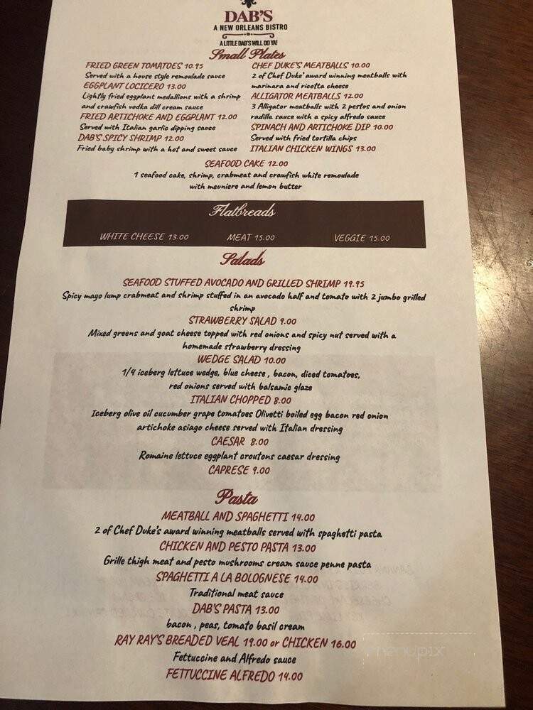 Dab's Bistro - Metairie, LA menu_pic
