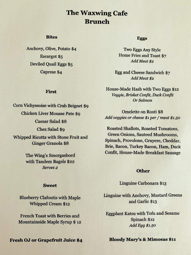 The Waxwing - Hatfield, MA menu_pic