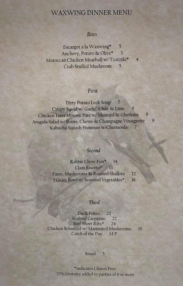 The Waxwing - Hatfield, MA menu_pic