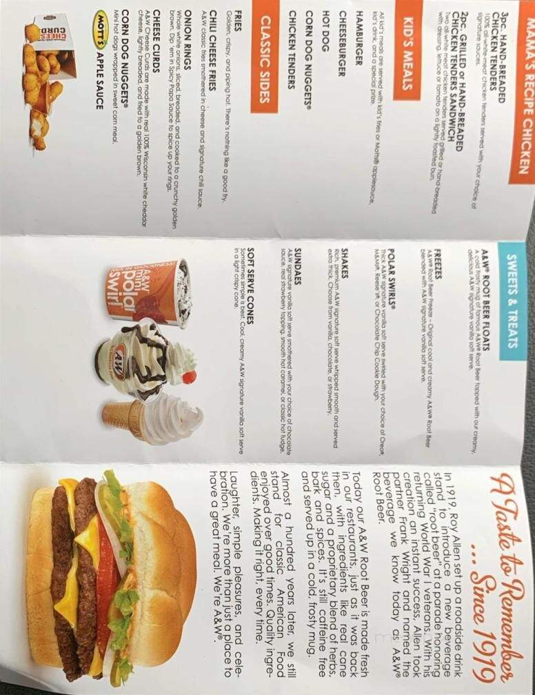A&W restaurant - Mountain Lake, MN menu_pic