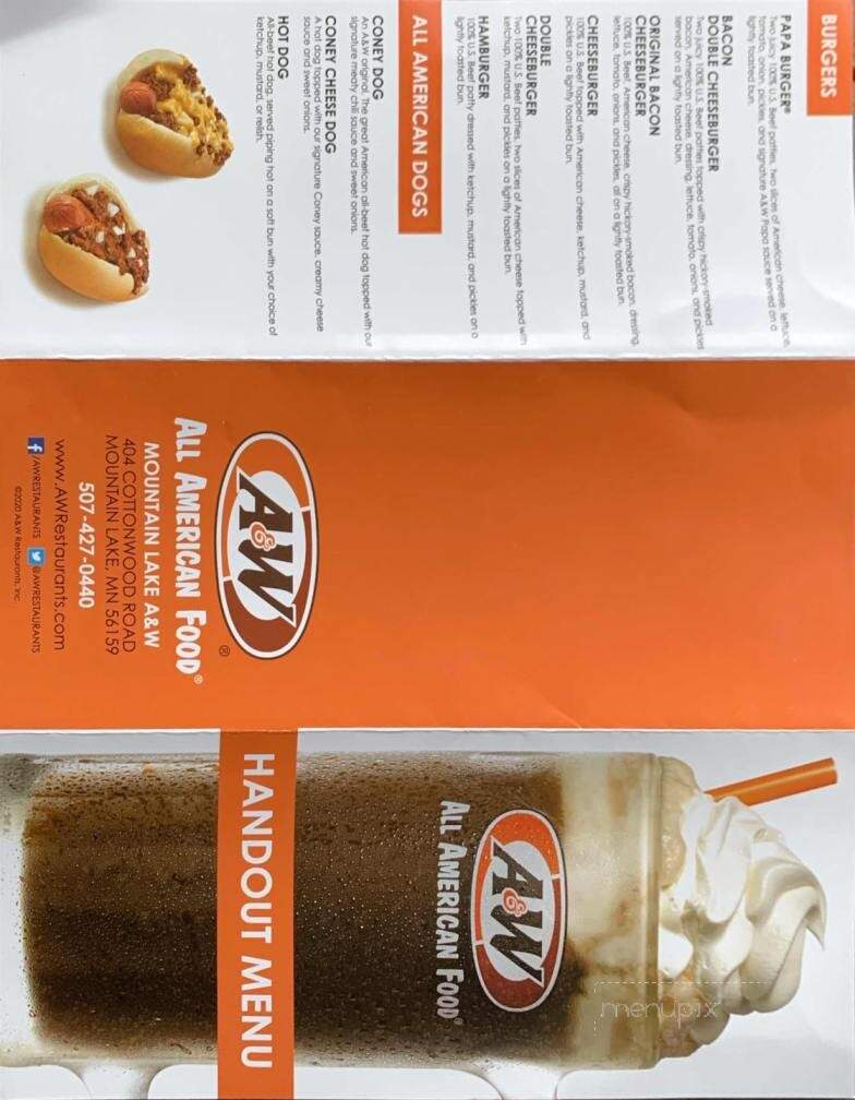 A&W restaurant - Mountain Lake, MN menu_pic