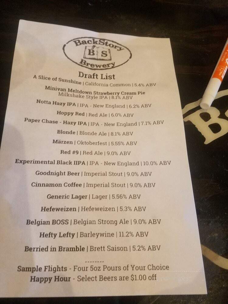 BackStory Brewery - Sulphur Springs, TX menu_pic