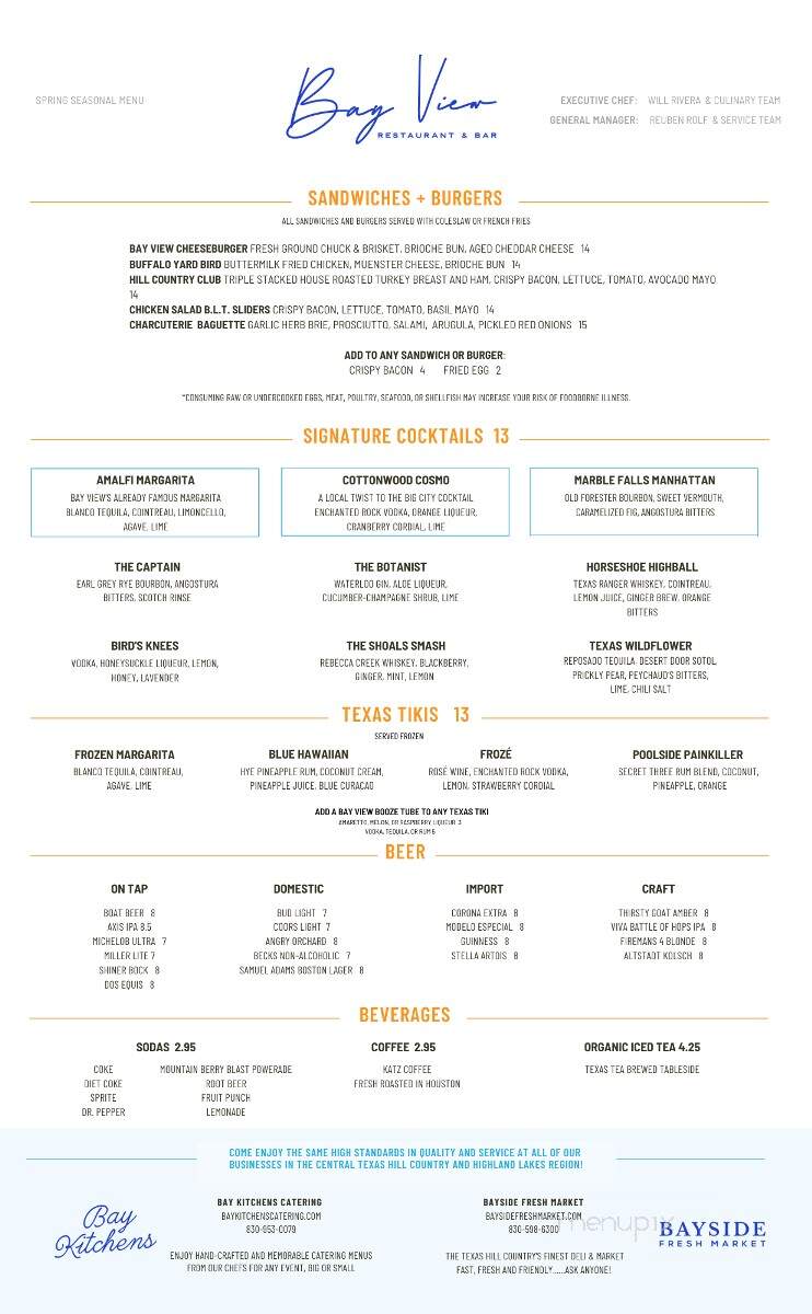 Bay View Restaurant & Bar - Cottonwood Shores, TX menu_pic