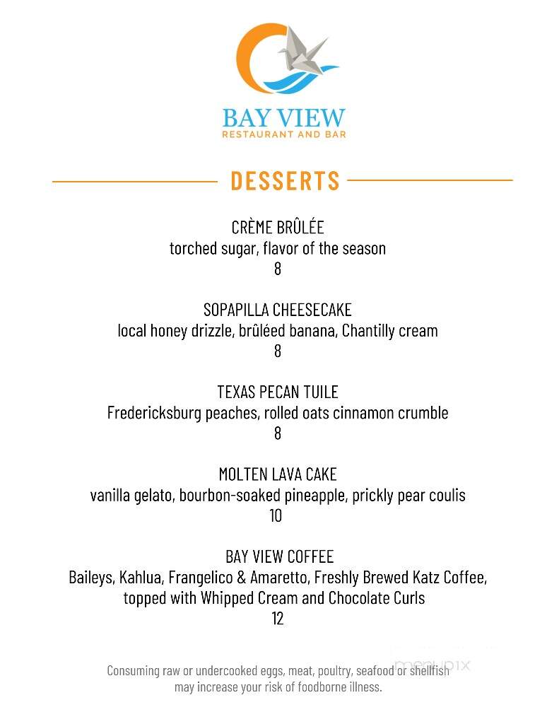 Bay View Restaurant & Bar - Cottonwood Shores, TX menu_pic