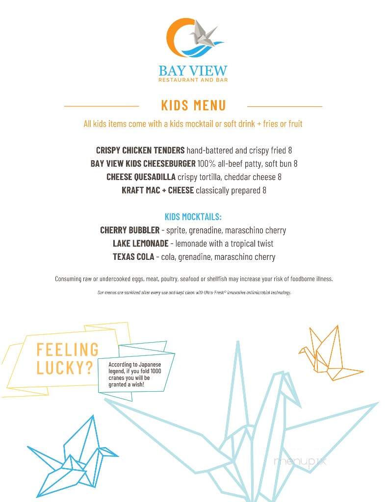 Bay View Restaurant & Bar - Cottonwood Shores, TX menu_pic