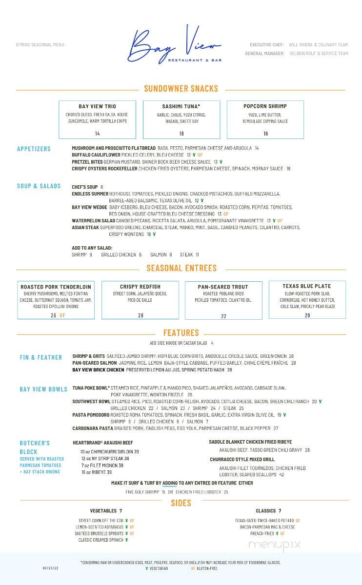 Bay View Restaurant & Bar - Cottonwood Shores, TX menu_pic