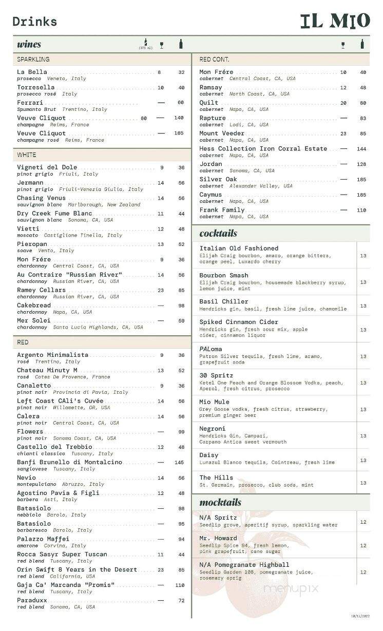 Il Mio - Clarendon Hills, IL menu_pic