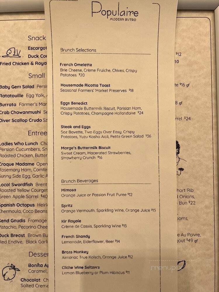 Populaire Modern Bistro - Costa Mesa, CA menu_pic