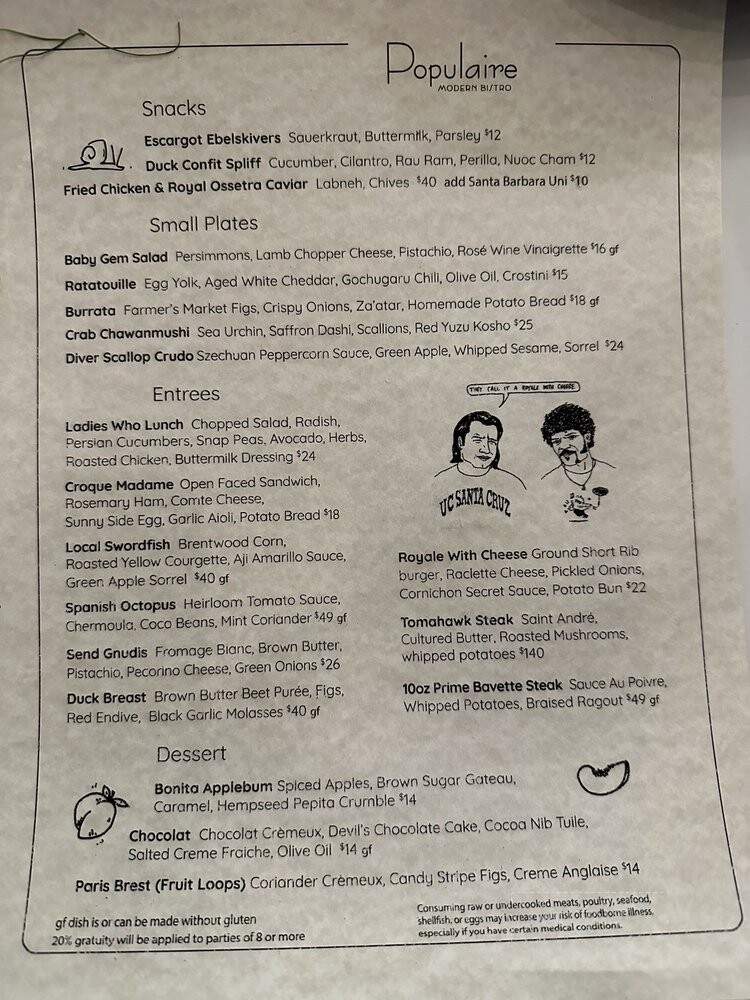 Populaire Modern Bistro - Costa Mesa, CA menu_pic
