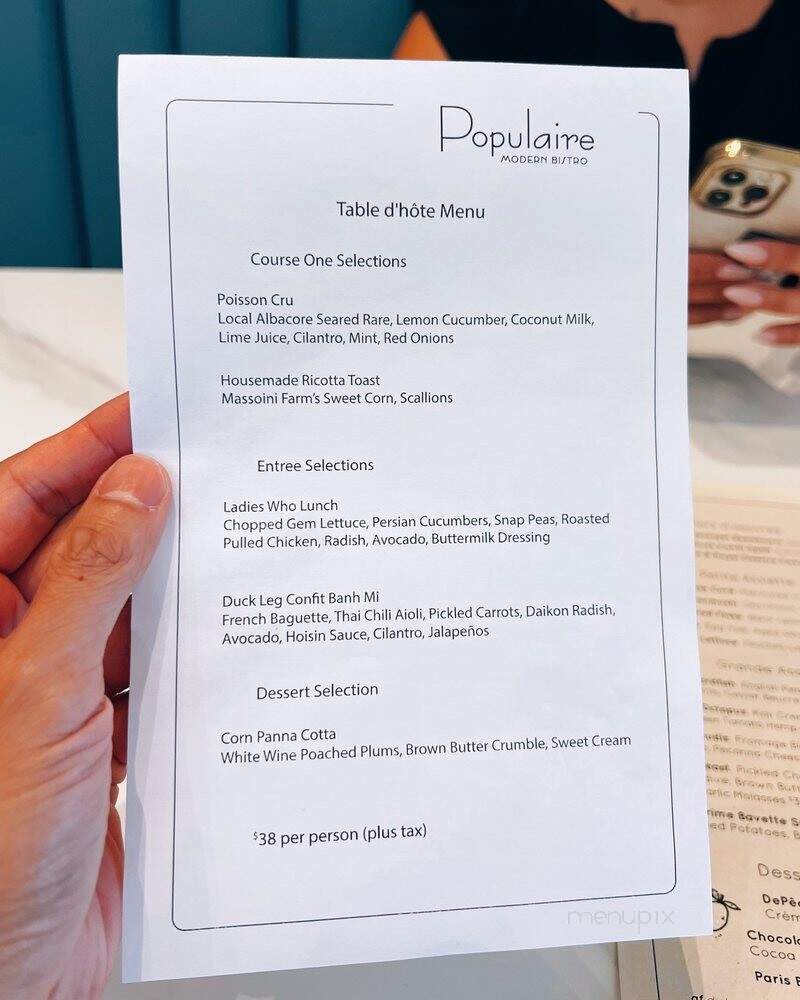 Populaire Modern Bistro - Costa Mesa, CA menu_pic