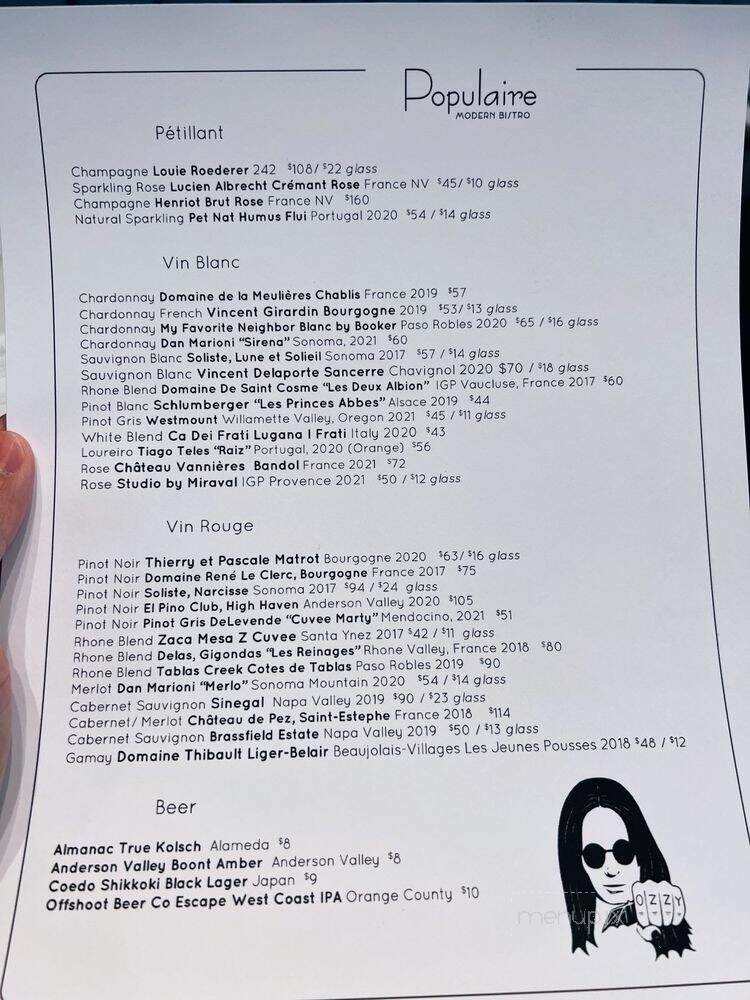 Populaire Modern Bistro - Costa Mesa, CA menu_pic