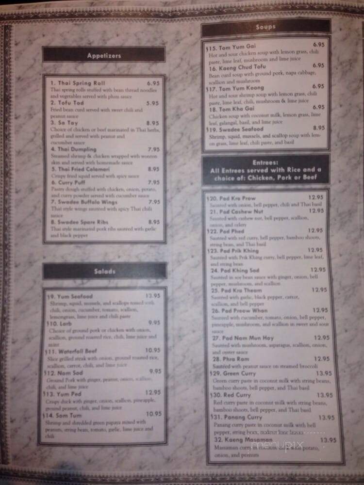 Swadee Thai House - Emmaus, PA menu_pic