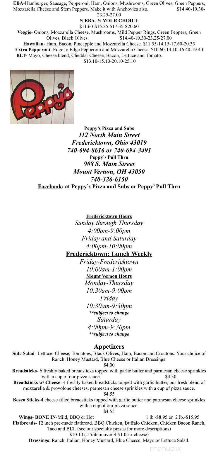 Peppy's Pizza & Sub - Fredericktown, OH menu_pic