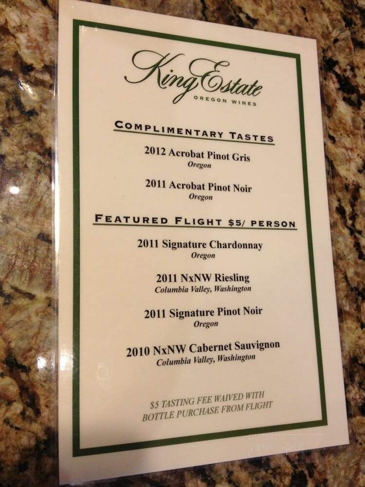 King Estate Winery - Eugene, OR menu_pic
