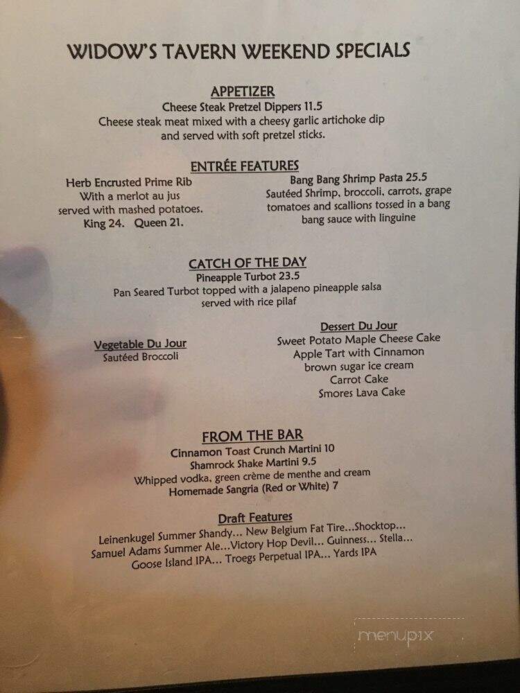 Widows Tavern Grille - Stockertown, PA menu_pic