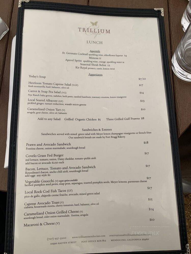 Trillium Cafe - Mendocino, CA menu_pic