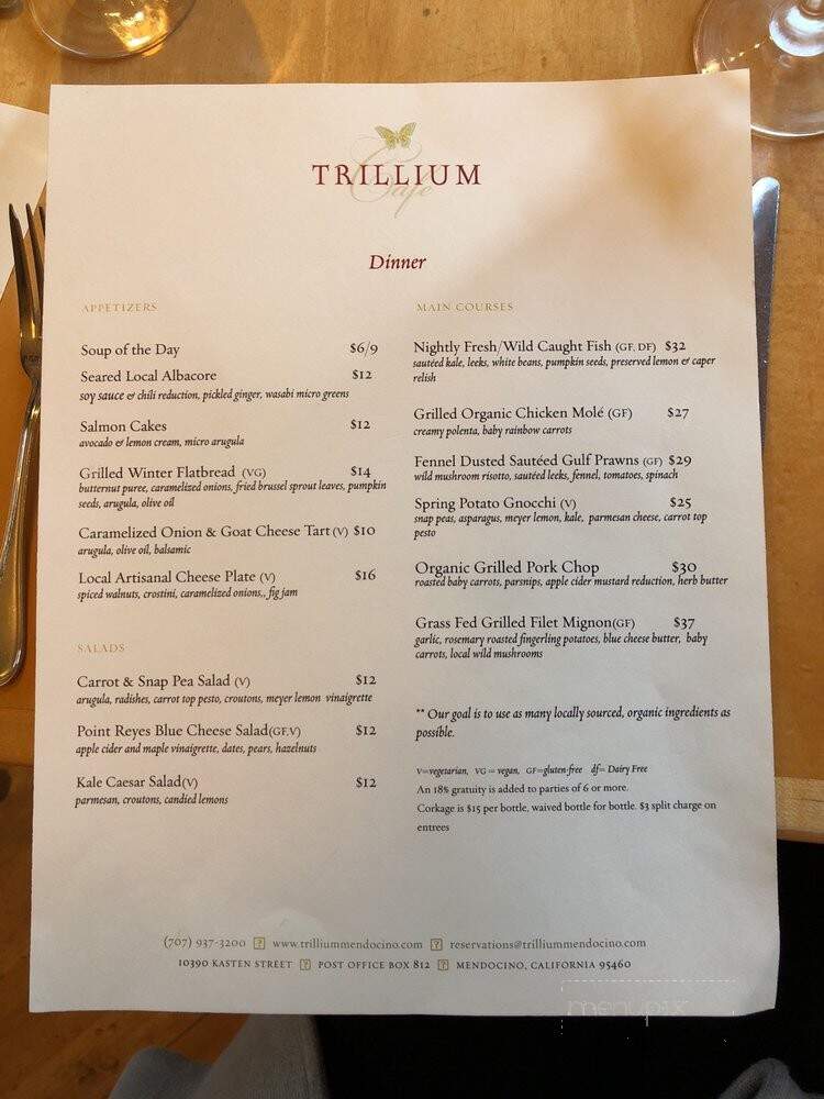 Trillium Cafe - Mendocino, CA menu_pic