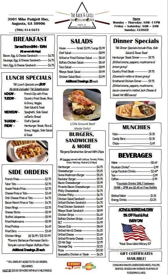 Rack and Grill II - Augusta, GA menu_pic
