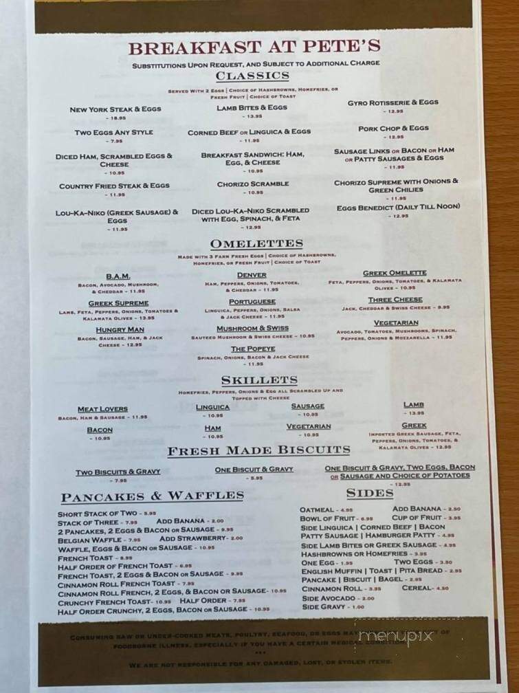 Pete's Cafe - Sonora, CA menu_pic