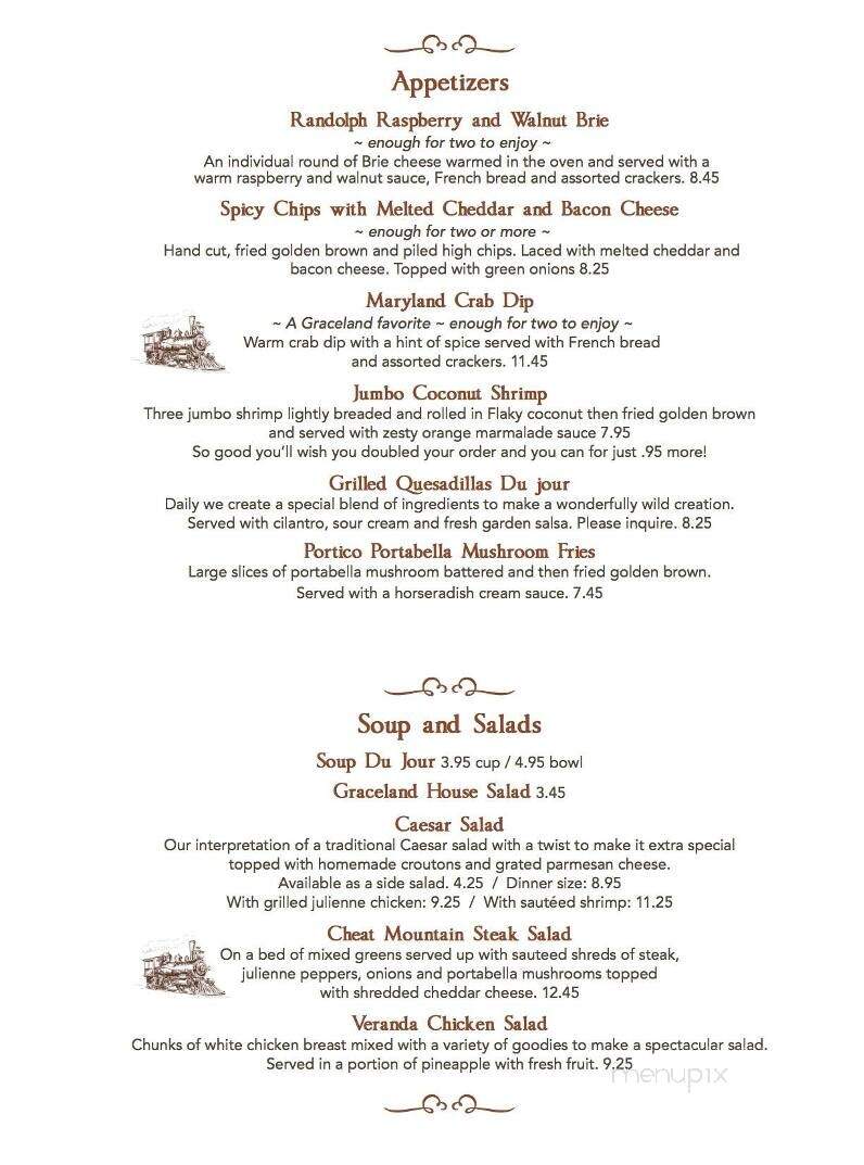 Graceland and Mingo Room - Elkins, WV menu_pic