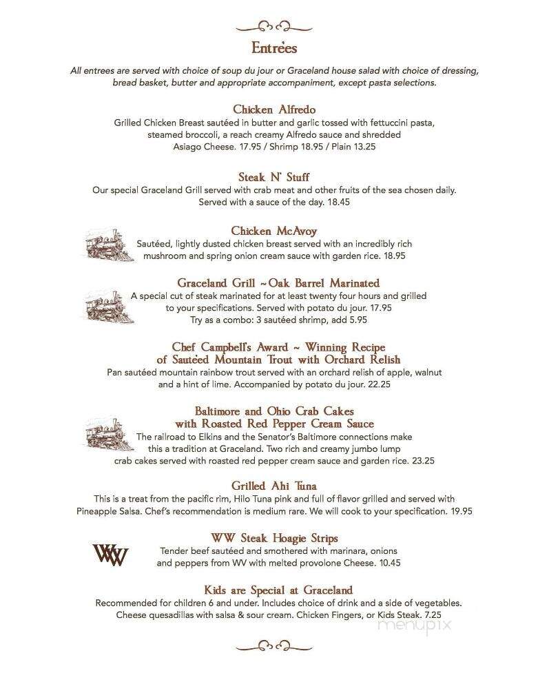 Graceland and Mingo Room - Elkins, WV menu_pic
