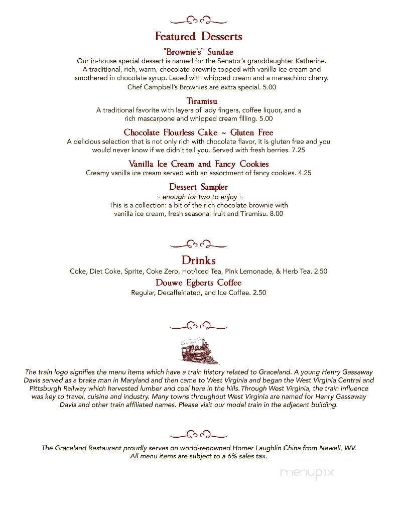 Graceland and Mingo Room - Elkins, WV menu_pic