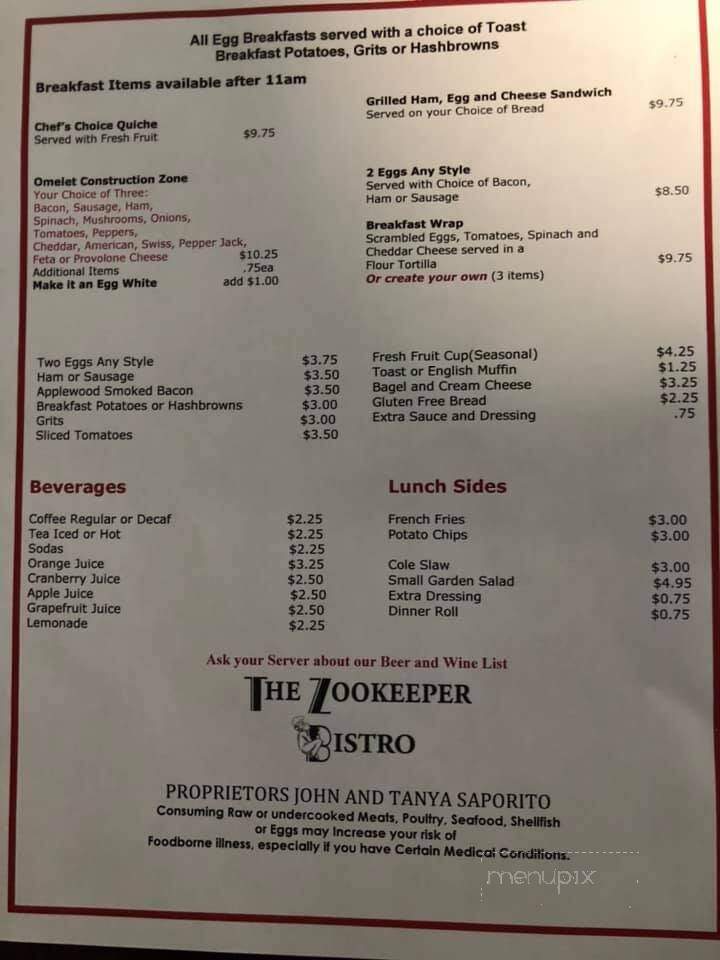 Zookeeper Bistro - Cashiers, NC menu_pic