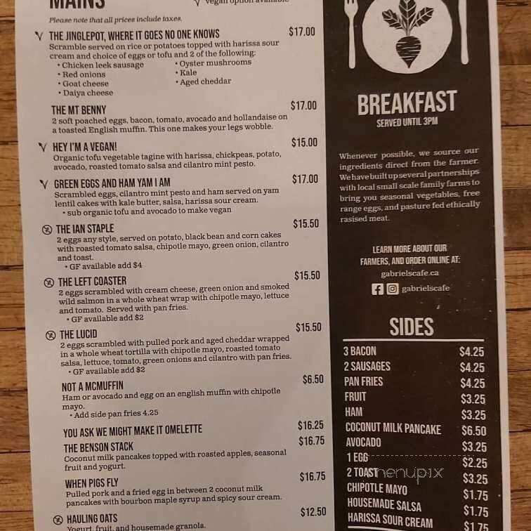Gabriel's cafe - Nanaimo, BC menu_pic