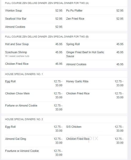 Zen Chinese Cuisine - Halifax, NS menu_pic